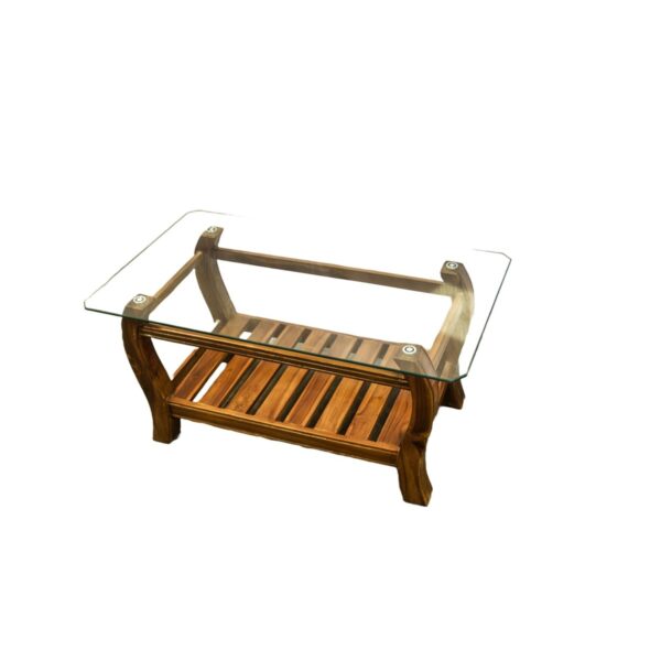 Glass Top Slatted Sofa Table