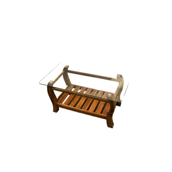 Glass Top Slatted Sofa Table